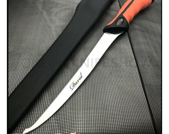 Coltello da filetto personalizzato con fodero, regalo di compleanno per amanti della pesca, per lui, papà, uomini, fidanzato, nonno, caccia, campeggio, incisione personalizzata.