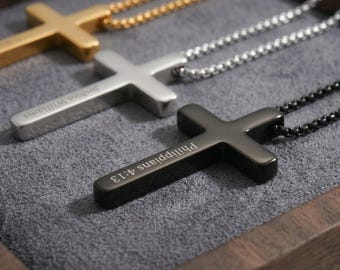 Personalized CROSS NECKLACE Pendant Men Women Baptism Christian Catholic Confirmation Birthday Gift for Him Her Mom Dad Custom Engraved