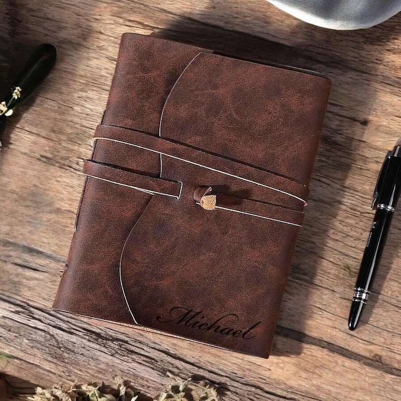 Personalized LEATHER JOURNAL for Men Women Custom Engraved Notebook Writing Cover Holder Travel Diary Fathers Day Gift for Him Her Mom Dad