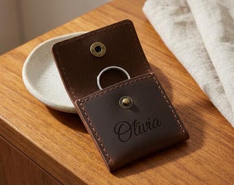 Personalized LEATHER RING POUCH Jewelry Holder Engagement Wedding Birthday Gift for Her Mom Women Grandma Bridal Travel Custom Engraved