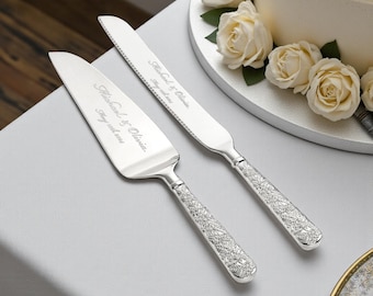 Personalized Wedding CAKE CUTTING SET Gold Silver Serving Cutter Knife Server Minimalist Rustic Vintage Classic Engagement Custom Engraved