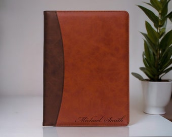 Personalized LEATHER PORTFOLIO Padfolio Notebook Organizer Custom Engraved Corporate Gifts for Dad Men Him Boyfriend Birthday Fathers Day