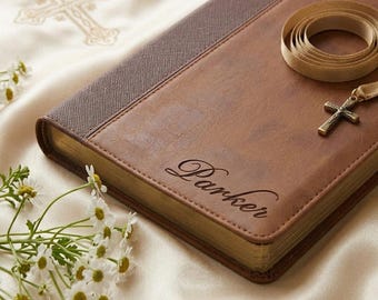 Personalized Leather NIV BIBLE Christian Graduation Birthday Gift for Him Dad Men Her Mom Women Wedding Pastor Fathers Day Custom Engraved