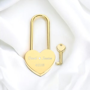 Personalized HEART LOCK Love Padlock Couples Gift for Him Dad Men Her Mom Girlfriend Husband Promise Bridge Wedding Birthday Custom Engraved
