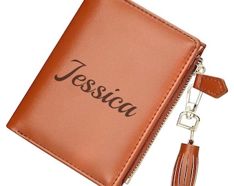 Cartera de cuero personalizada para mujer, regalo de dama de honor, para mamá, despedida de soltera, boda, bolso de mano minimalista, grabado personalizado