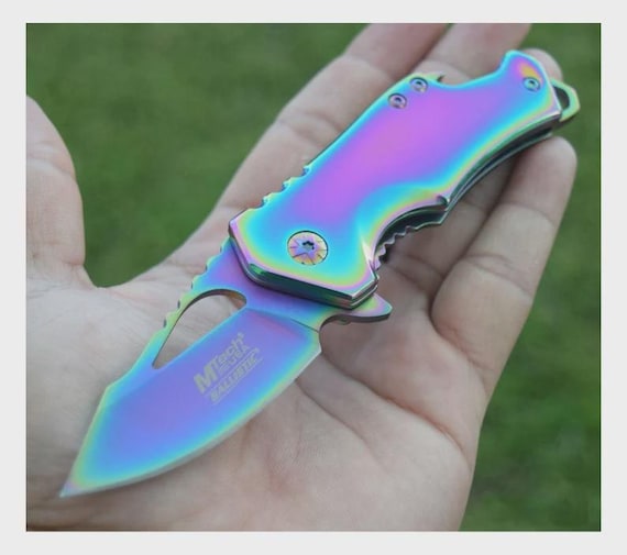 Personalized Purple Rainbow Spectrum POCKET KNIFE With Clip Knives