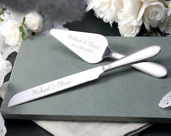 Juego personalizado para cortar pastel de bodas, cuchillo cortador y servidor de oro y plata, regalo de aniversario nupcial para ella, despedida de soltera, grabado personalizado.
