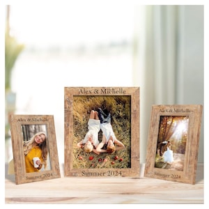 Personalized PICTURE FRAME Custom Engraved Gifts for Her Him Men Women Mom Dad Couples Wedding Engagement Portrait Frames Home Housewarming Rustic Brown