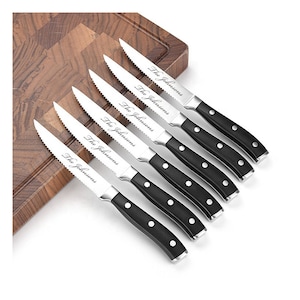 Personalized STEAK KNIFE Knive Set Home Cooking Kitchen Barbeque Grilling Groomsmen Gift for Him Dad Men Gift for(Single) Birthday Boyfriend