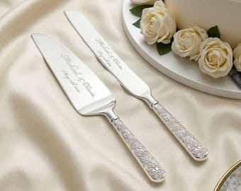 Personalized Wedding CAKE CUTTING SET Gold Silver Serving Cutter Knife Server Minimalist Rustic Vintage Classic Engagement Custom Engraved