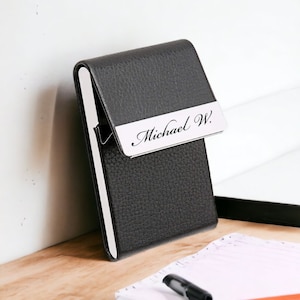 Estuche personalizado para tarjetas de presentación, grabado personalizado, regalo para el Día del Padre para papá, él, hombres, abuelo, hijo, agente inmobiliario, jefe, oficina corporativa, cumpleaños
