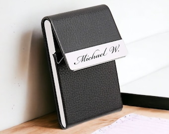 Personalized BUSINESS CARD HOLDER Case Groomsmen Gift for Him Dad Men Realtor Boss Corporate Office Birthday Boyfriend Custom Engraved