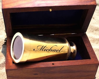 Personalized TELESCOPE & BOX Nautical Boat Groomsmen Gift for Him Dad Men Kids Boys Sailing Baptism Confirmation Birthday Custom Engraved