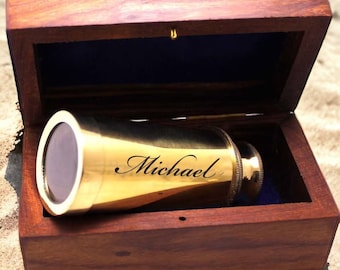 Personalized TELESCOPE & BOX Telescopes Custom Engraved Groomsmen Gifts for Dad Him Boyfriend Men Kid Captain Sailing Baptism Confirmation