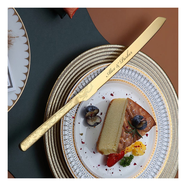 Personalized Wedding CAKE CUTTING SET Gold Cutter Knife Etsy