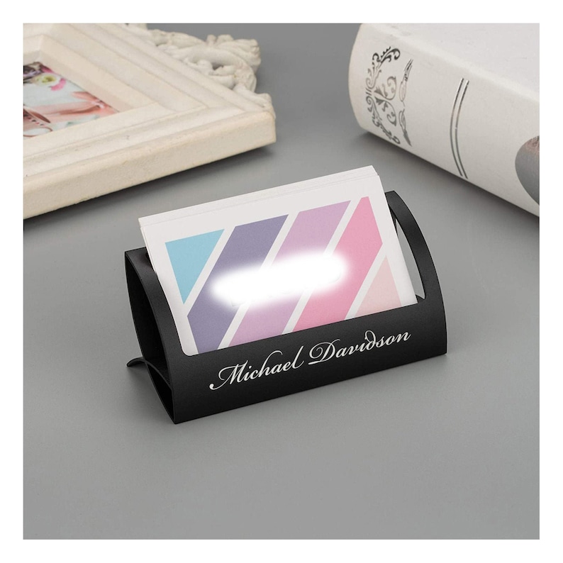 Personalized Business Card Holder Stand Case BLACK Office Etsy