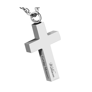 Personalized CROSS URN NECKLACE Cremation Jewelry for Men Women Human Ashes Keepsake Dog Cat Hair Pet Memorial Waterproof Custom Engraved