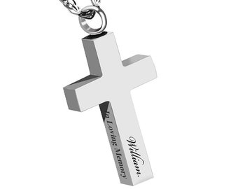 Personalized CROSS URN NECKLACE Cremation Jewelry for Men Women Human Ashes Keepsake Hair Dog Cat Pet Memorial Waterproof Custom Engraved