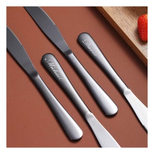 Personalized DINNER KNIFE Dinnerware Utensil Wedding Groomsmen Gift for Her Mom Graduation Mom Kitchen Cutlery Cook Chef Stainless