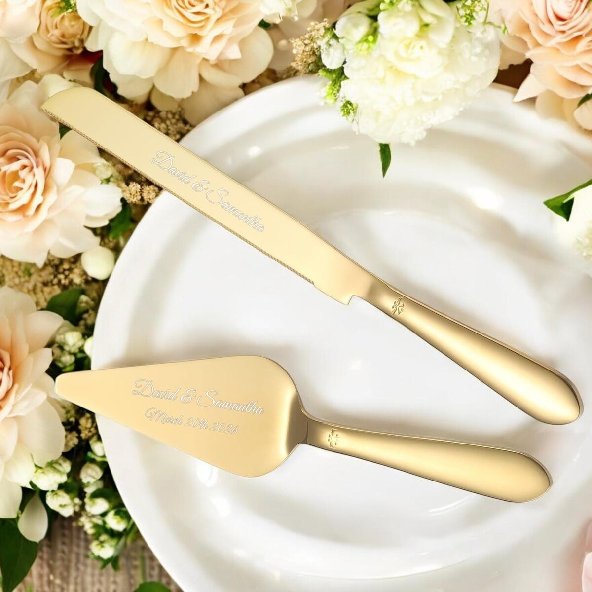 Personalized Wedding CAKE CUTTING SET Gold Silver Custom Engraved Cutter Knife Server Name Date Anniversary Gift for Her Minimalist Unique - Etsy