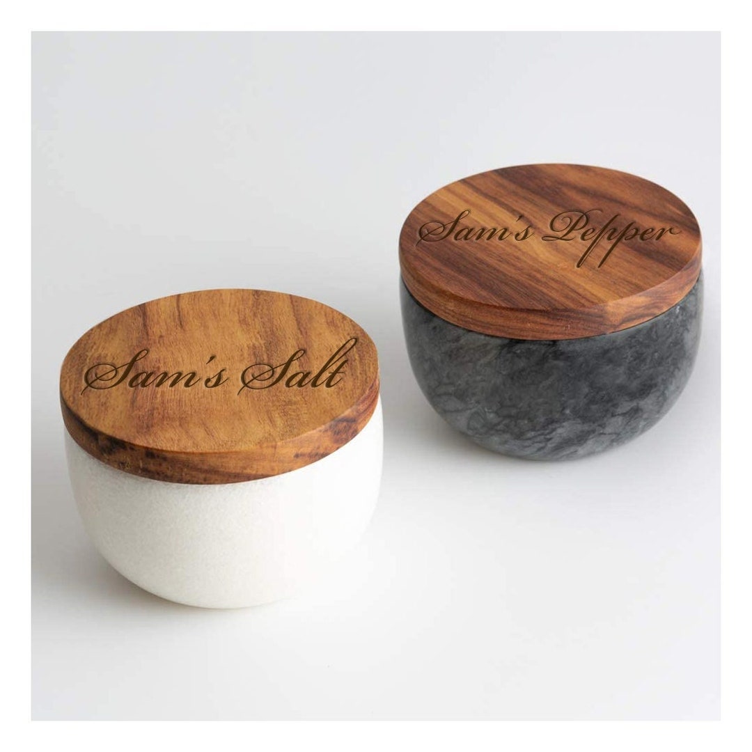 Personalized SALT BOX Spice Storage Case Wood Lid Jar Seasoning Sugar