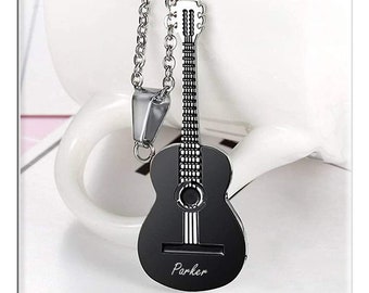 Personalized GUITAR NECKLACE Custom Engraved Birthday Necklaces Groomsmen Gifts for Dad Him Boyfriend Gift for Men Band Guitarist Music