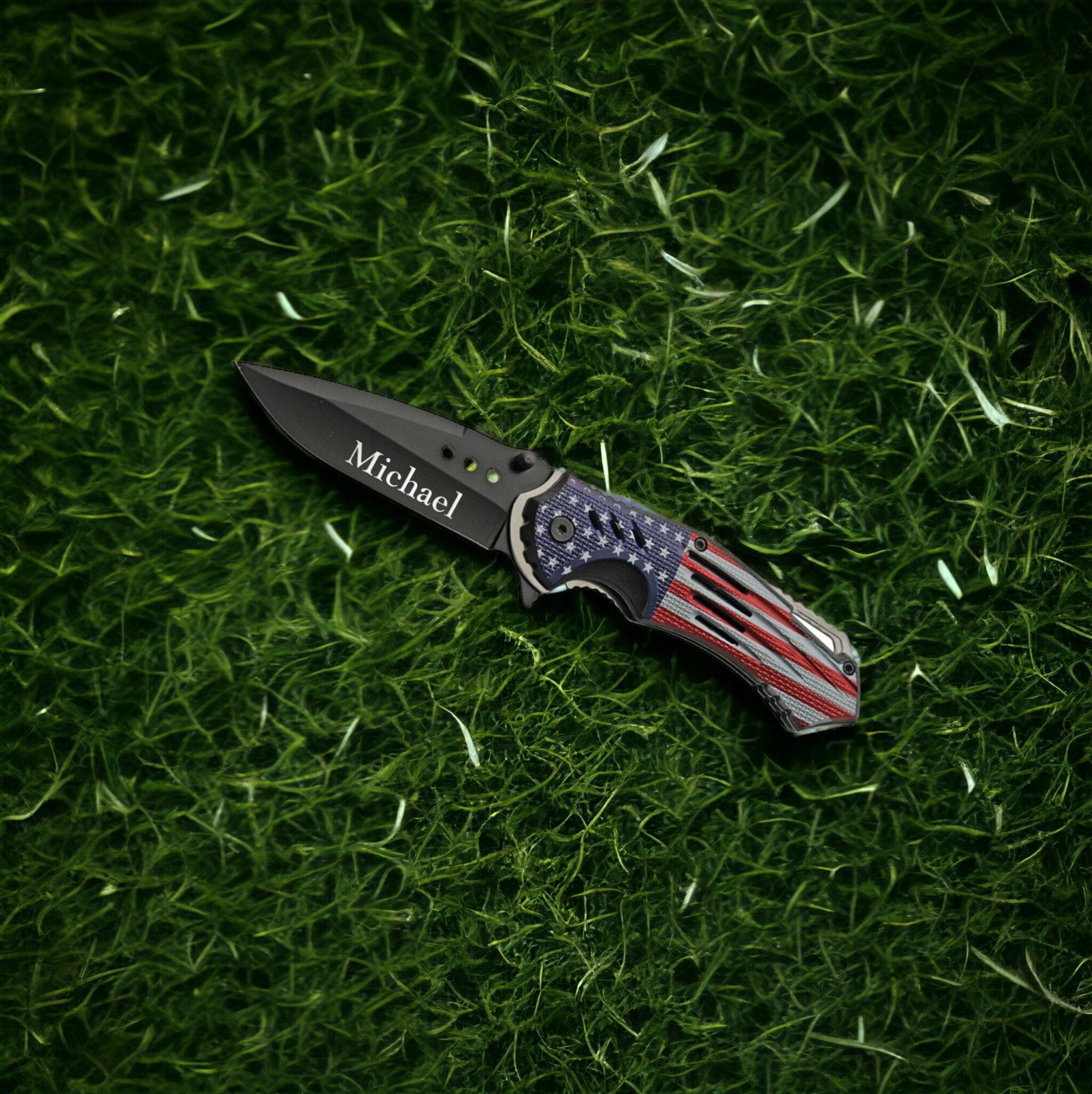 Personalized POCKET KNIFE for Men with Clip Knives Custom Engraved American Flag Groomsmen Gift for Dad Him Grandpa Veteran Army Fishing