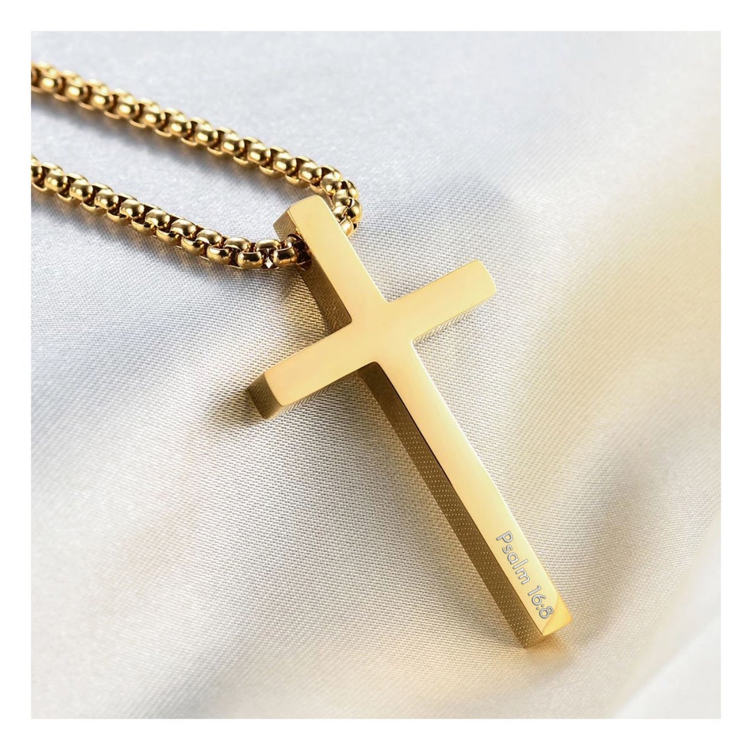 Personalized CROSS NECKLACE Men Mens Custom Engraved Silver Gold Boys ...