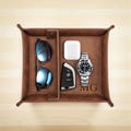 Personalized Leather VALET TRAY for Men Divider Catchall Organizer Wallet Watch Jewelry Groomsmen Birthday Gift for Him Dad Christmas Custom
