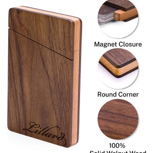 Personalized BUSINESS CARD HOLDER Case Custom Engraved Wood Corporate Gifts for Him Dad Boyfriend Men Son Her Women Mom Office Boss Realtor image 3