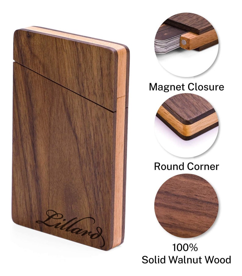 Personalized BUSINESS CARD HOLDER Case Custom Engraved Wood Corporate Gifts for Him Dad Boyfriend Men Son Her Women Mom Office Boss Realtor image 3