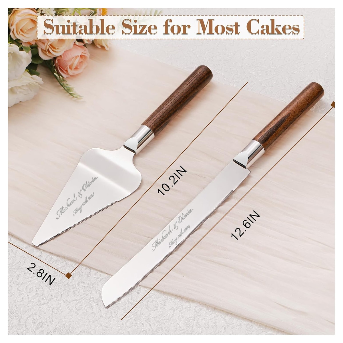Personalized Wedding CAKE CUTTING SET Walnut Wood Cutter Knife Serving Server Minimalist Vintage Modern Bride Groom Engagement Custom - Etsy