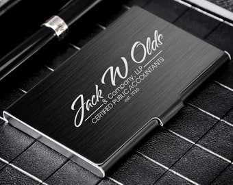 Personalized BUSINESS CARD HOLDER Case Custom Engraved Gifts for Him Dad Men Son Boyfriend Boss Realtor Lawyer Doctor Office Her Women Mom