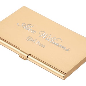 Gepersonaliseerde visitekaarthouder hoesje op maat gegraveerde hoesjes portemonnee cadeau voor vrouwen moeder haar cadeau makelaar roze rosé gouden verjaardag