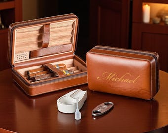 Personalized CIGAR HUMIDOR CASE Travel Accessories Groomsmen Birthday Gift for Him Dad Men Grandpa Son Boyfriend Bachelor Custom Engraved