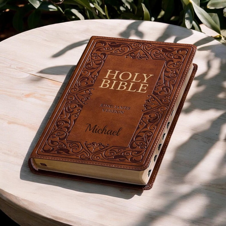 Personalized King James HOLY BIBLE Custom Engraved Church Christian Gifts for Him Men Dad Pastor Her Mom Women Children Christmas Cross KJV