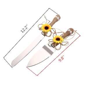 Personalized Wedding CAKE CUTTING SET Sunflower Serving Cutter Knife Server Knive Custom Engraved Minimalist Garden Rustic Boho Traditional image 6