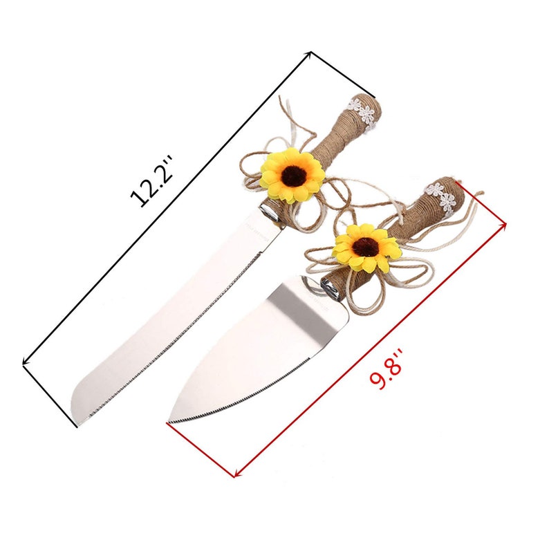 Personalized Wedding CAKE CUTTING SET Sunflower Serving Cutter Knife Server Knive Custom Engraved Minimalist Garden Rustic Boho Traditional image 6