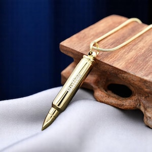 Personalized BULLET URN NECKLACE Ashes Cremation Jewelry for Men Women Human Keepsake Military Army Navy Veteran Memorial Custom Engraved