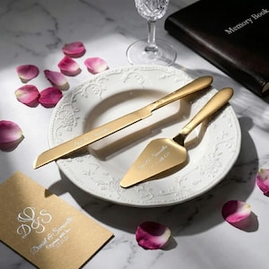 Personalized Wedding CAKE CUTTING SET Gold Silver Cutter Server Knife Anniversary Gift for Her Bridal Shower Birthday Custom Engraved