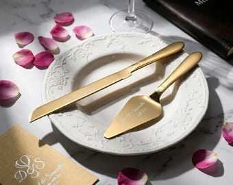 Personalized Wedding CAKE CUTTING SET Gold Silver Cutter Server Knife Anniversary Gift for Her Bridal Shower Birthday Custom Engraved