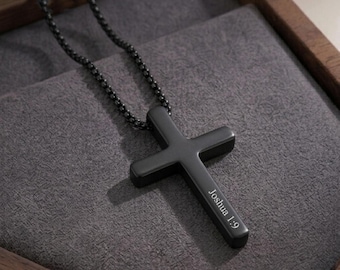 Personalized CROSS NECKLACE Pendant Men Women Baptism Christian Catholic Confirmation Birthday Gift for Him Her Mom Dad Custom Engraved