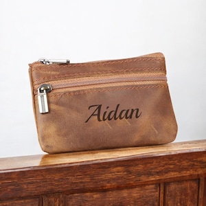 Personalized LEATHER COIN POUCH Purse Case Wallet Change Key Holder Groomsmen Gift for Him Dad Men Her Women Mom Birthday Custom Engraved