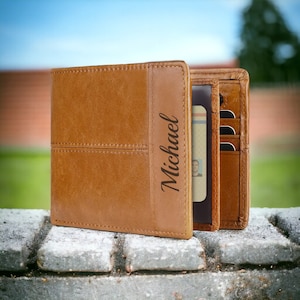 Personalized LEATHER WALLET Groomsmen Gifts for Dad Him Boyfriend Gift for Men Custom Engraved Groomsmen Bifold Accessories Wallets