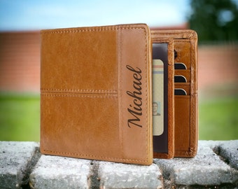 Personalized LEATHER WALLET Groomsmen Gifts for Dad Him Boyfriend Gift for Men Custom Engraved Groomsmen Bifold Accessories Wallets