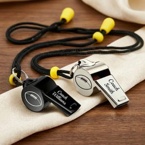 Personalized Coach Gift WHISTLE NECKLACE School Team Football Basketball Hockey Soccer Lacrosse Volleyball Cross Country Fathers Day Custom