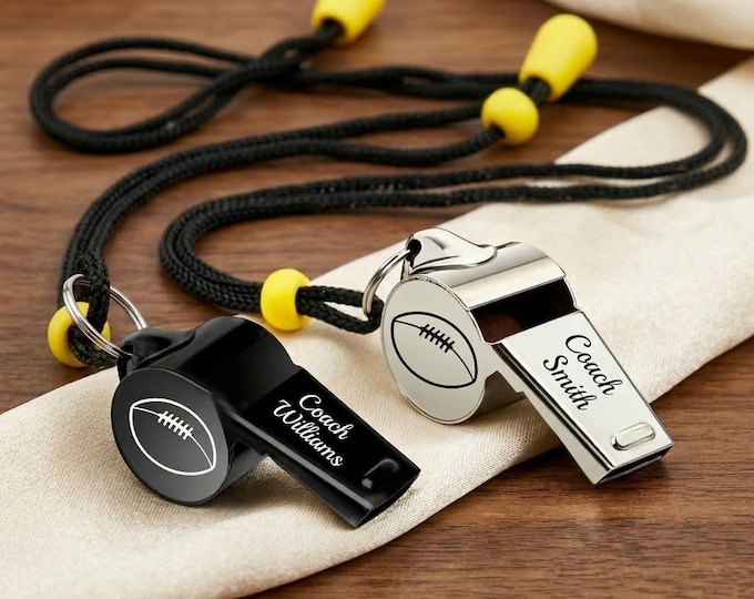 Personalized Coach Gift WHISTLE NECKLACE School Team Football Basketball Hockey Soccer Lacrosse Volleyball Cross Country Custom Engraved