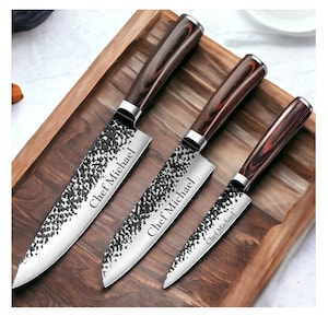 Personalized CHEF KNIVE SET Custom Engraved Chefs Knife Knives Kitchen Cooking Home Housewarming Gifts Boyfriend Him Dad Men Women Mom Her