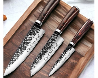 Personalized CHEFS KNIFE SET Custom Engraved Kitchen Knives Home Cooking Housewarming Gift Women Mom Her Boyfriend Him Dad Men Mothers Day