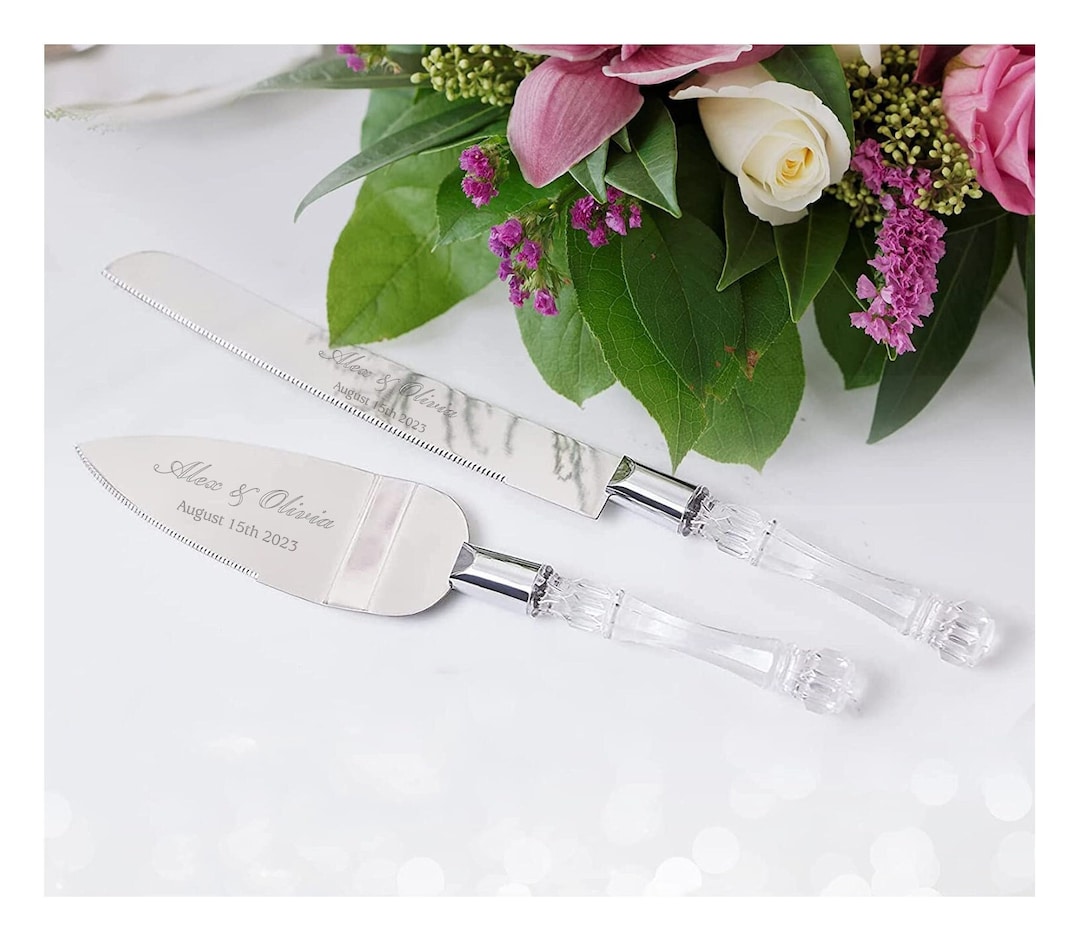 Personalized Wedding CAKE CUTTING SET Crystal Serving Cutter Server Knife